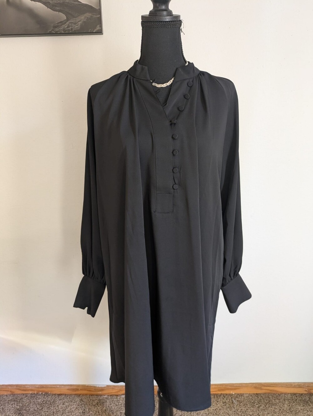 H&M Black Long Sleeve Button-Down Tunic Dress Size M